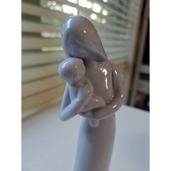 Mother Holding Baby Figurine 9” Blue Ceramic Unique Gift Shower Nursery Decor - Picture 2 of 7